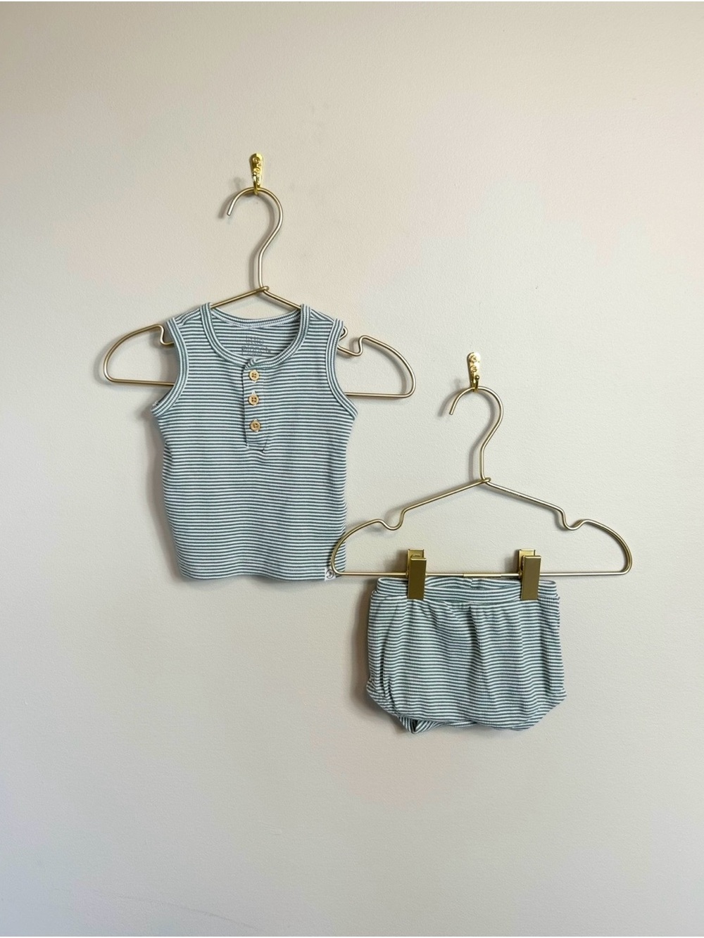 Striped Light Green Baby Tank Top & Bloomers Set
